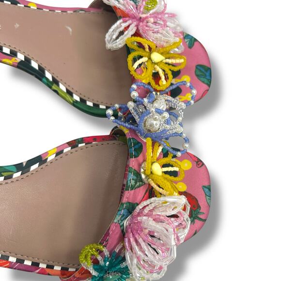 Betsey Johnson Beaded Flower Embellished Sandals Size 6 Clear Block Heels EUC - Picture 5 of 13